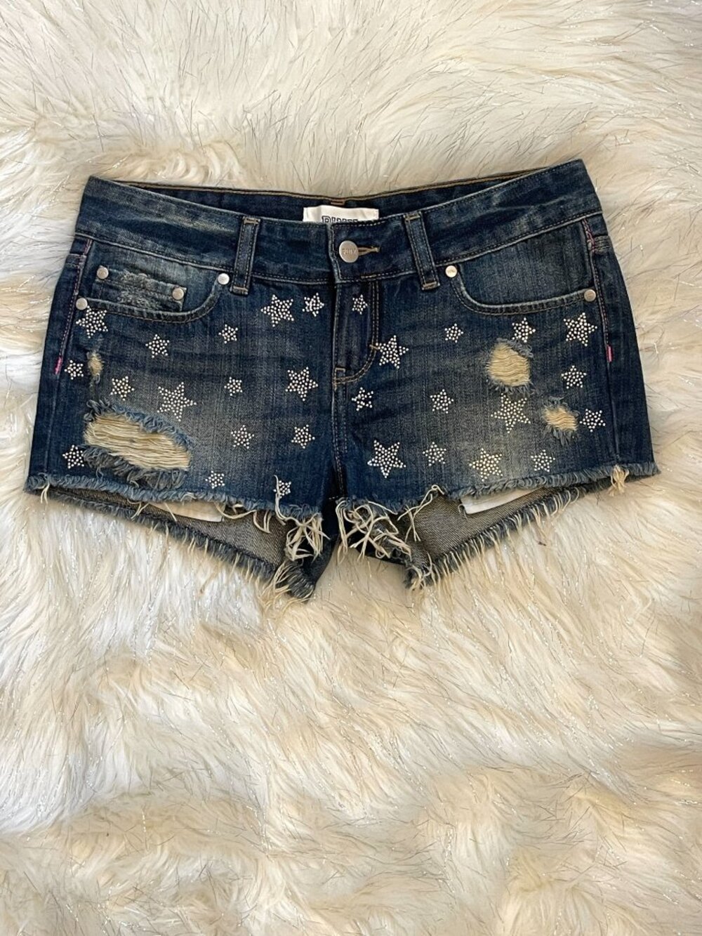 Victoria's Secret PINK Shorts Denim Jean Blue Silver Studs Stars Size 2